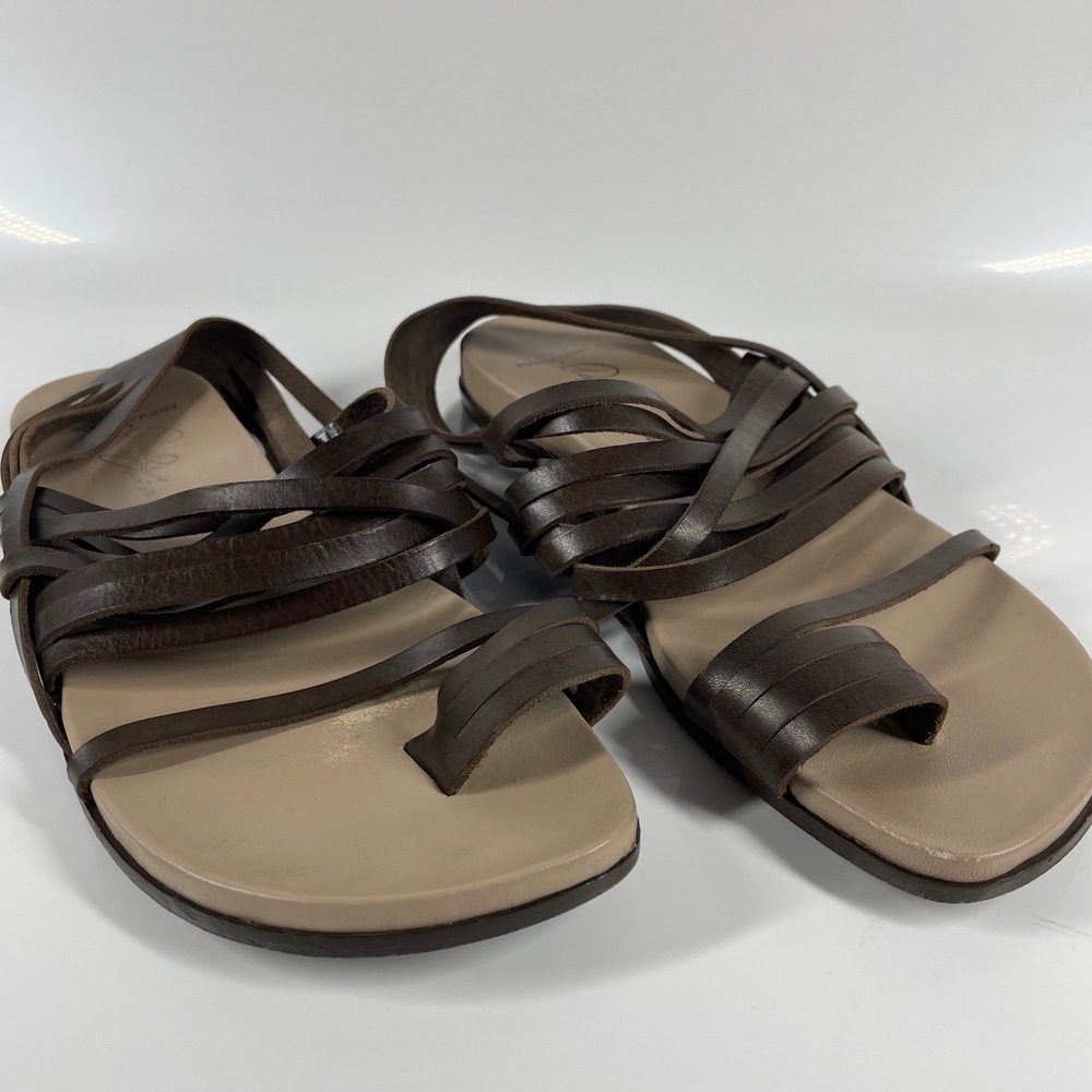 Donald J Pliner Boho Womens 9M Brown Leather Strappy Toe Loop Sandals Spain
